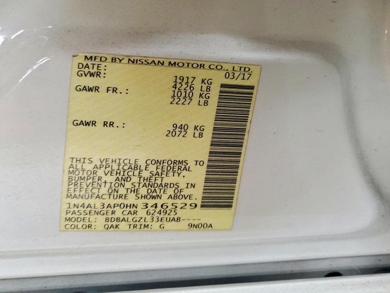 2017 NISSAN ALTIMA 2.5 S 12
