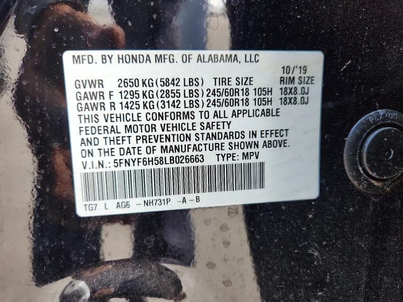 2020 HONDA PILOT EXL EXL 12