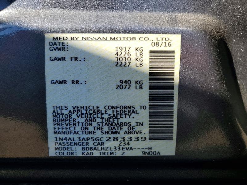 2016 NISSAN ALTIMA 2.5 SR 2.5 SR 13