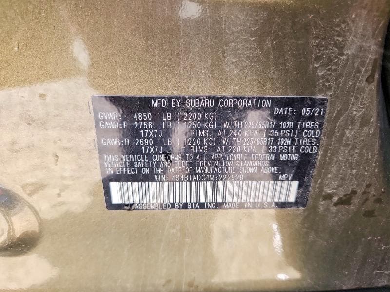 2021 SUBARU OUTBACK PREMIUM 12
