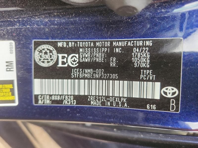 2022 TOYOTA COROLLA LE 13