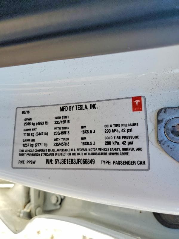 2018 TESLA MODEL 3 13