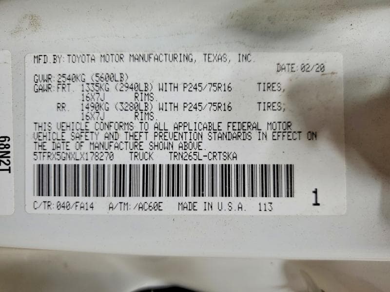 2020 TOYOTA TACOMA SR SR 13