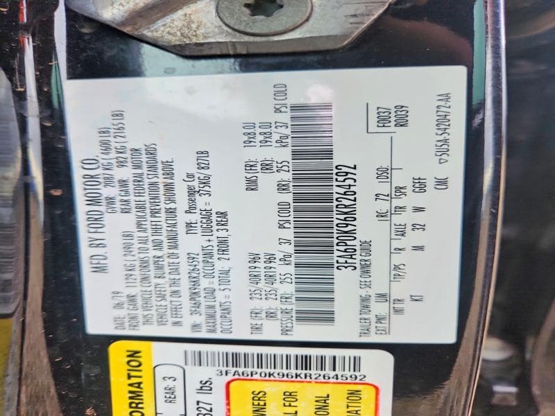 2019 FORD FUSION TITANIUM TITANIUM 12