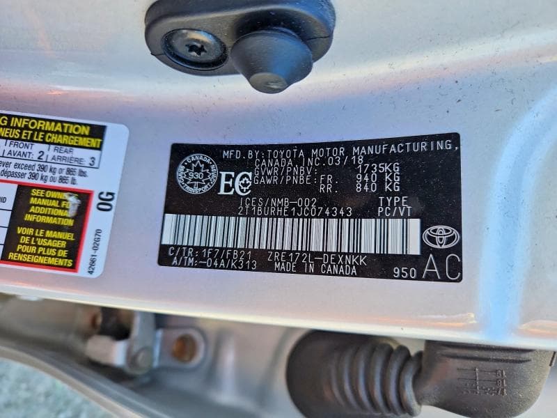 2018 TOYOTA COROLLA L L 13