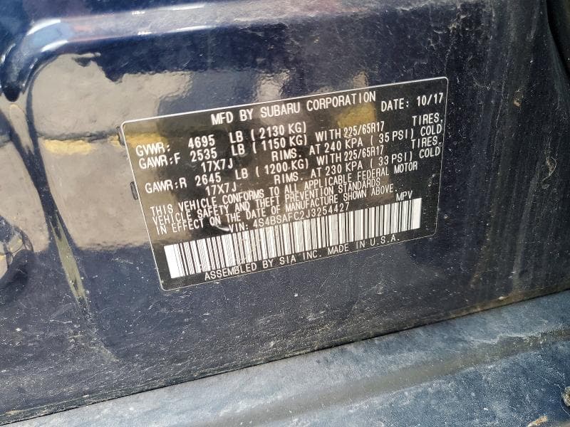 2018 SUBARU OUTBACK 2.5I PREMIUM 14