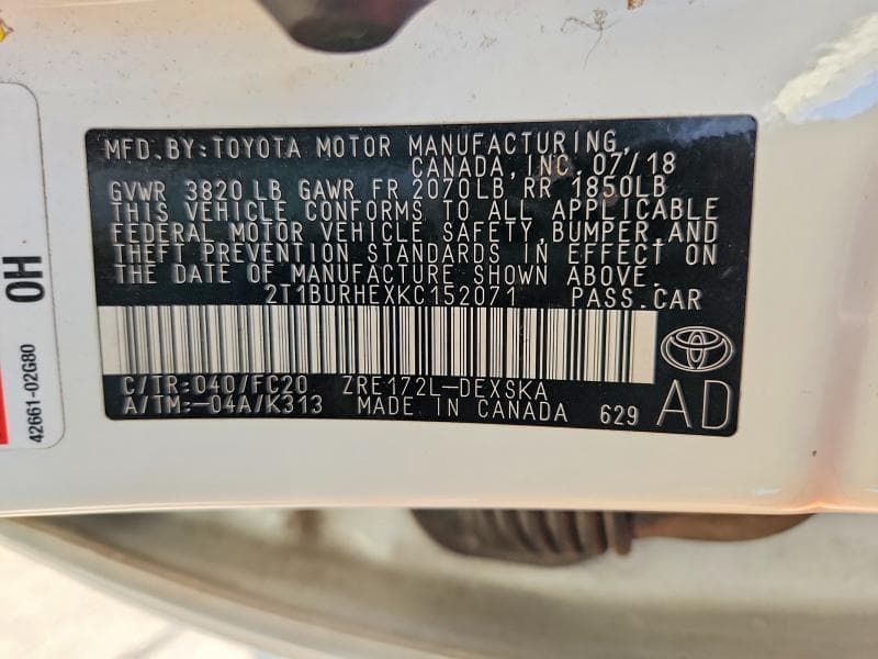 2019 TOYOTA COROLLA 12