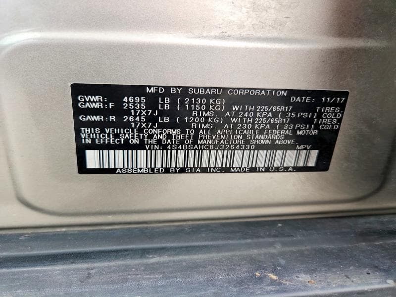 2018 SUBARU OUTBACK 2.5I PREMIUM 12