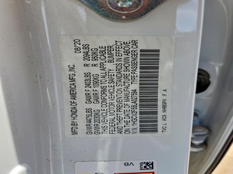 2020 HONDA ACCORD EXI EXI 12