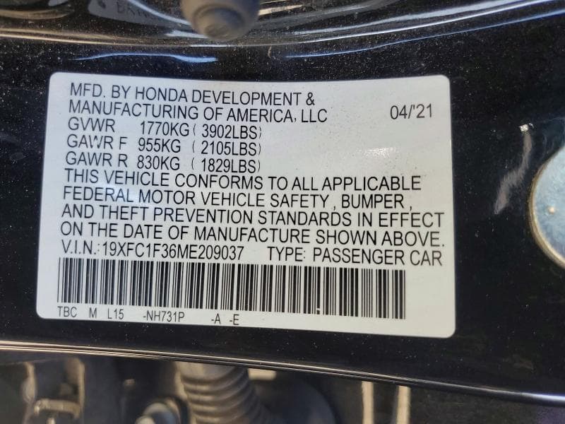 2021 HONDA CIVIC EX 12