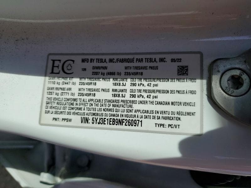 2022 TESLA MODEL 3 12