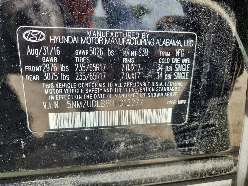 2017 HYUNDAI SANTA FE SPORT 2.4L 2.4L 14