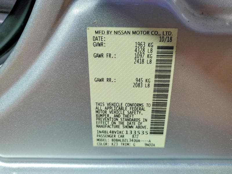 2019 NISSAN ALTIMA S 12
