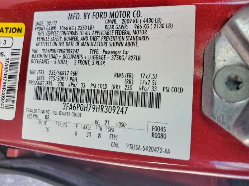 2017 FORD FUSION SE 12