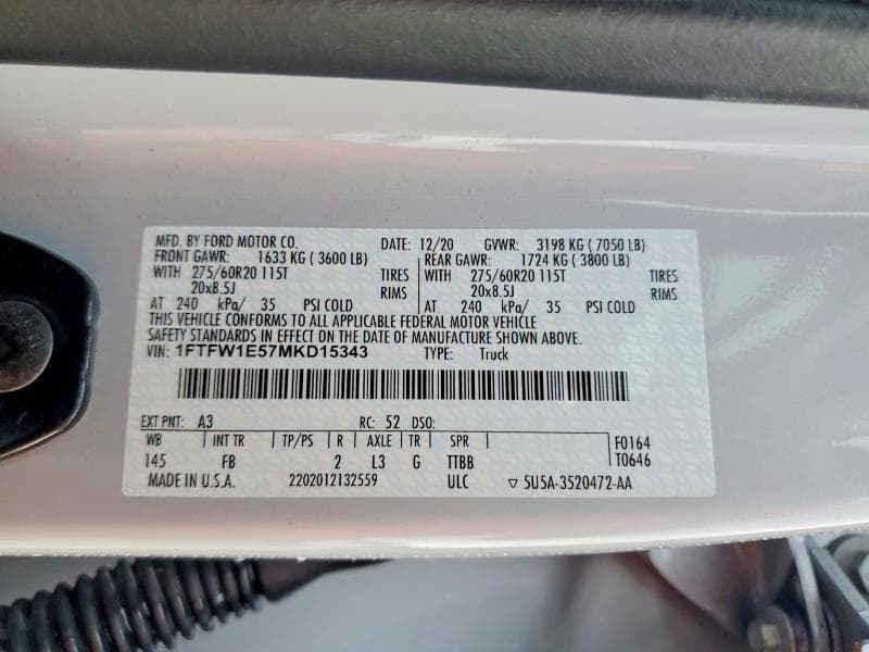 2021 FORD F150 SUPERCREW SUPERCREW 12