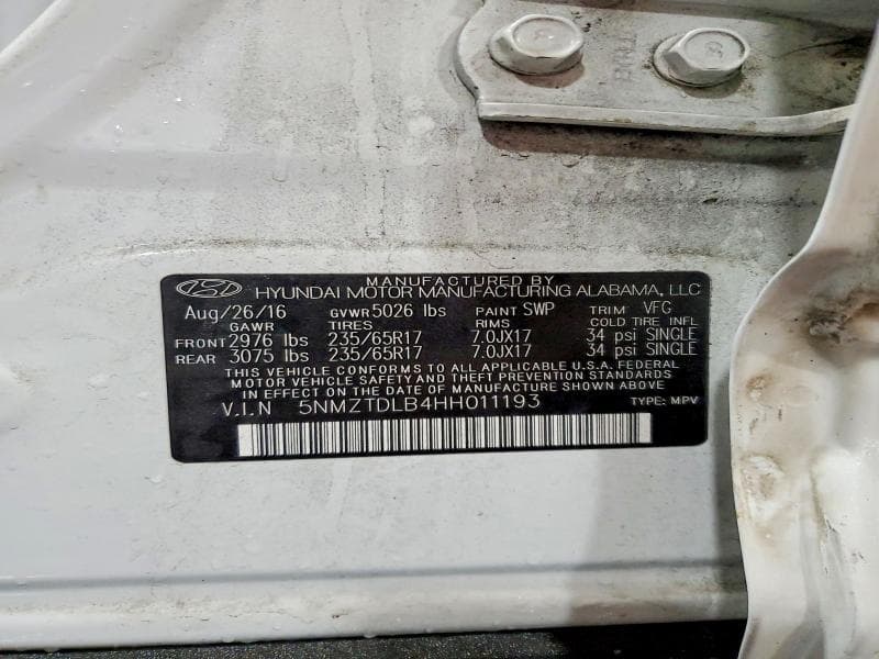 2017 HYUNDAI SANTA FE SPORT 2.4L 2.4L 13