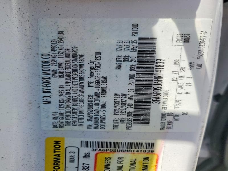 2017 FORD FUSION TITANIUM PHEV 12