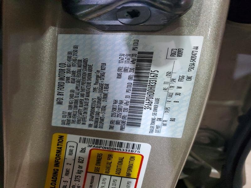 2017 FORD FUSION SE 12