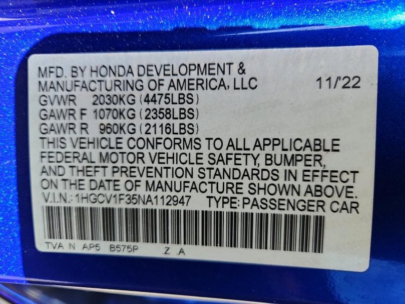 2022 HONDA ACCORD SPORT 12