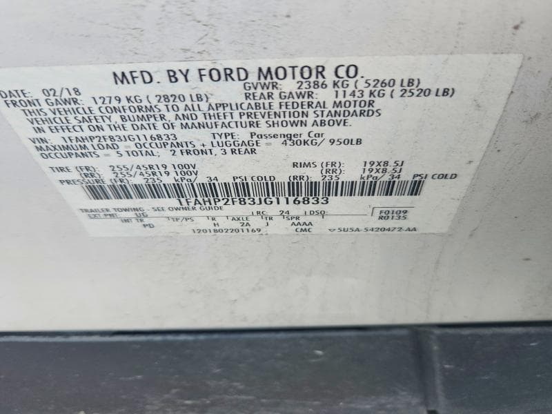 2018 FORD TAURUS LIMITED 12