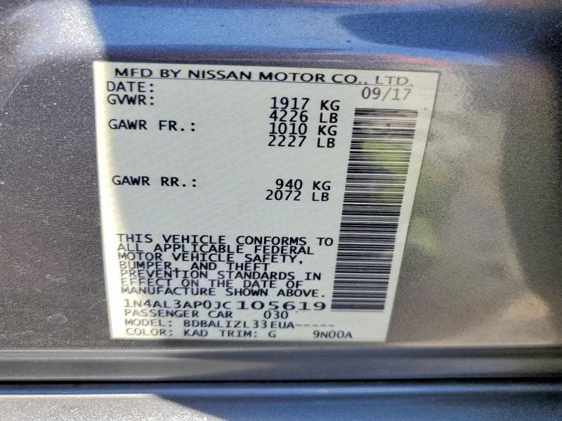 2018 NISSAN ALTIMA 2.5 SV 12