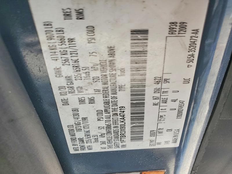 2020 FORD TRANSIT T-250 T-250 12