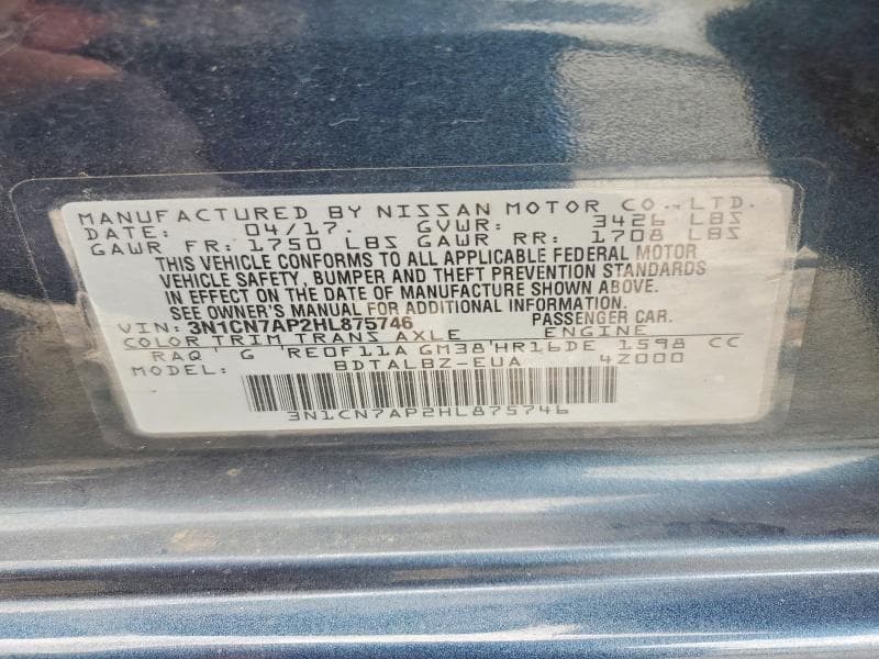 2017 NISSAN VERSA 1.6 SV 12