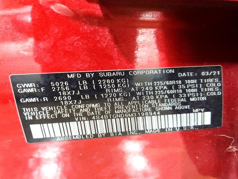 2021 SUBARU OUTBACK LIMITED XT LIMITED XT 13