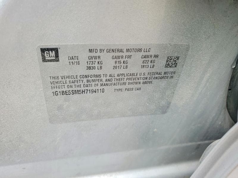2017 CHEVROLET CRUZE LT LT 12
