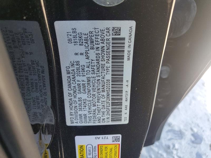 2022 HONDA CIVIC LX 12