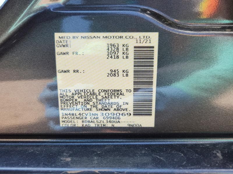 2022 NISSAN ALTIMA SR SR 12