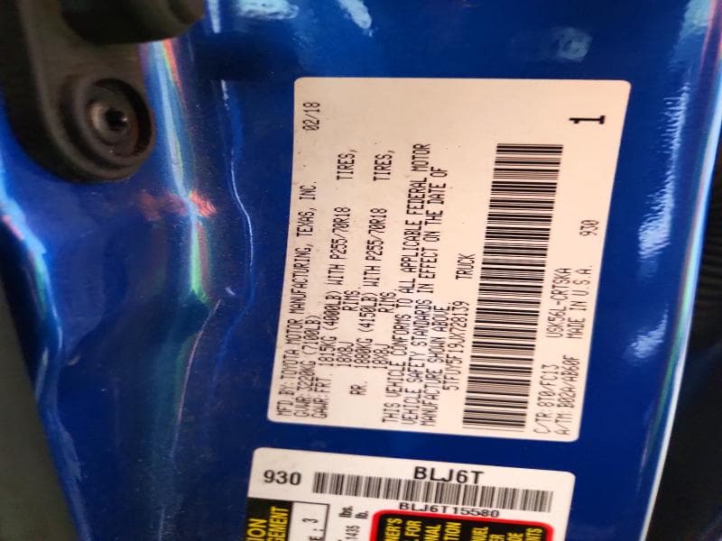 2018 TOYOTA TUNDRA SR5 SR5 12