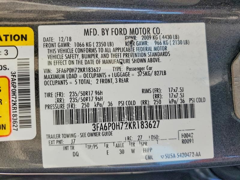 2019 FORD FUSION SE 13