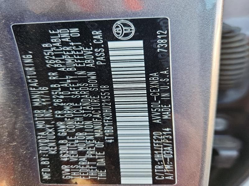 2017 TOYOTA CAMRY HYBRID LE LE 12