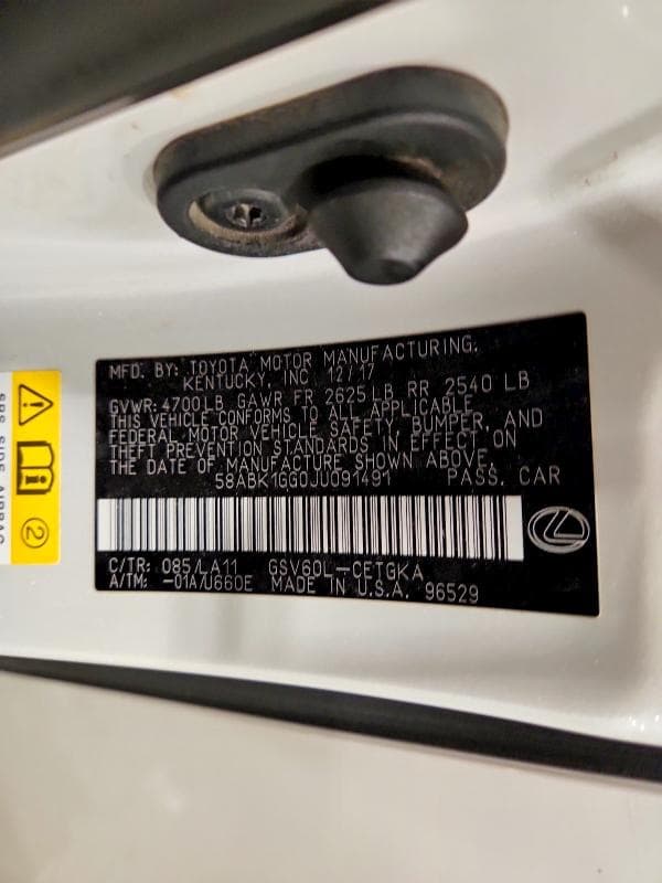 2018 LEXUS ES 350 350 12