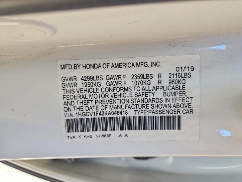 2019 HONDA ACCORD EX 13