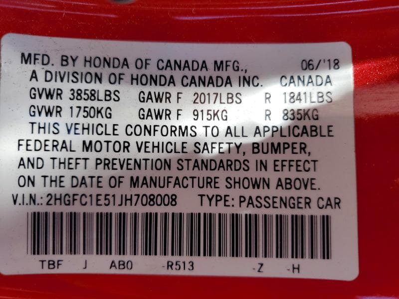 2018 HONDA CIVIC SI 12
