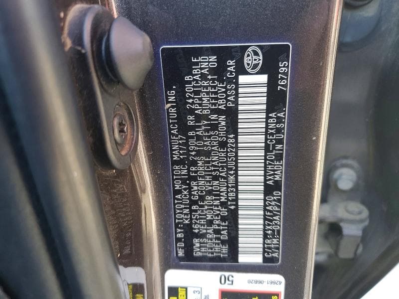 2018 TOYOTA CAMRY LE 12