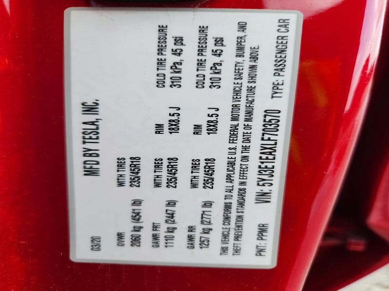 2020 TESLA MODEL 3 12