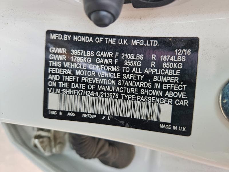 2017 HONDA CIVIC LX LX 12
