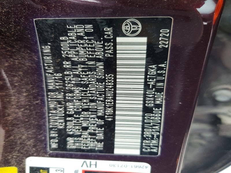 2017 TOYOTA AVALON XLE XLE 12