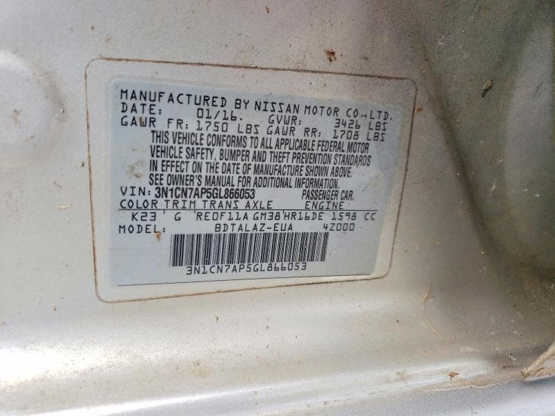 2016 NISSAN VERSA 1.6 S PLUS 13