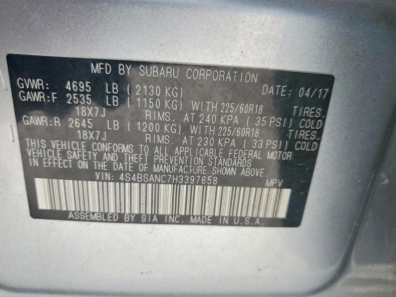 2017 SUBARU OUTBACK 2.5I LIMITED 13