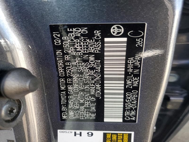2021 TOYOTA PRIUS L ECO L ECO 12