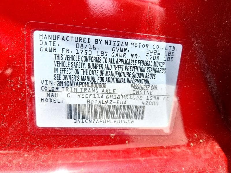 2017 NISSAN VERSA 1.6 S PLUS 12