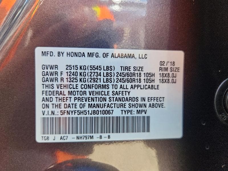 2018 HONDA PILOT EXL EXL 13