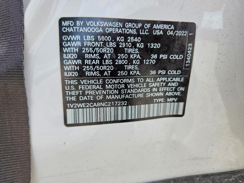 2022 VOLKSWAGEN ATLAS CROSS SPORT SE 12