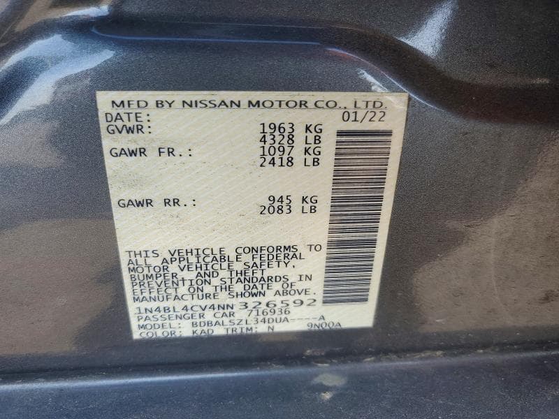 2022 NISSAN ALTIMA SR 12