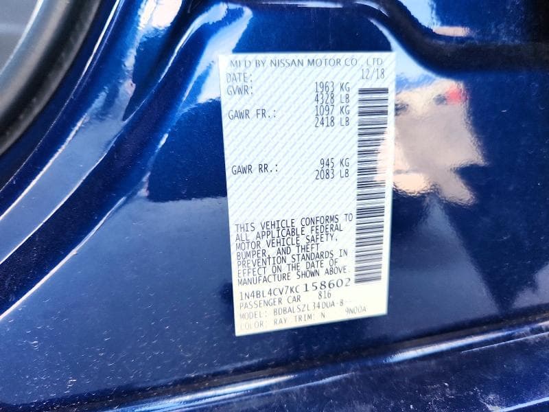 2019 NISSAN ALTIMA SR 12