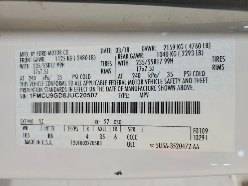 2018 FORD ESCAPE SE SE 13